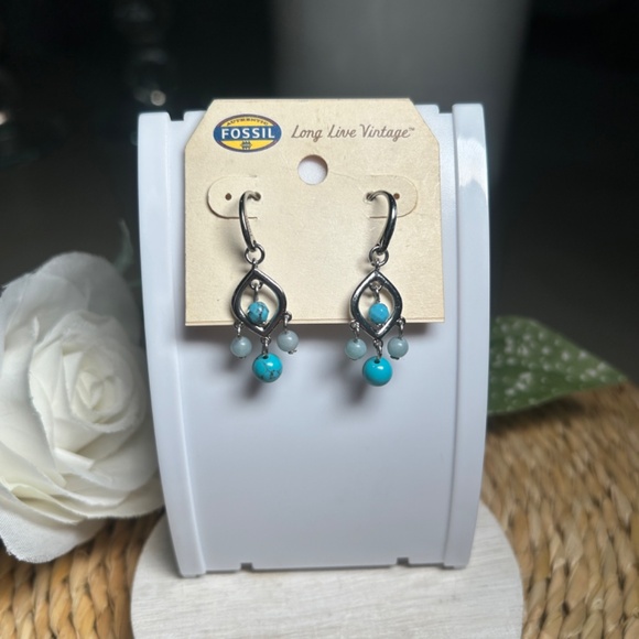 FOSSIL Boho Chic Semi-Precious Stone Dangle Earrings, silver tone - Picture 4 of 11